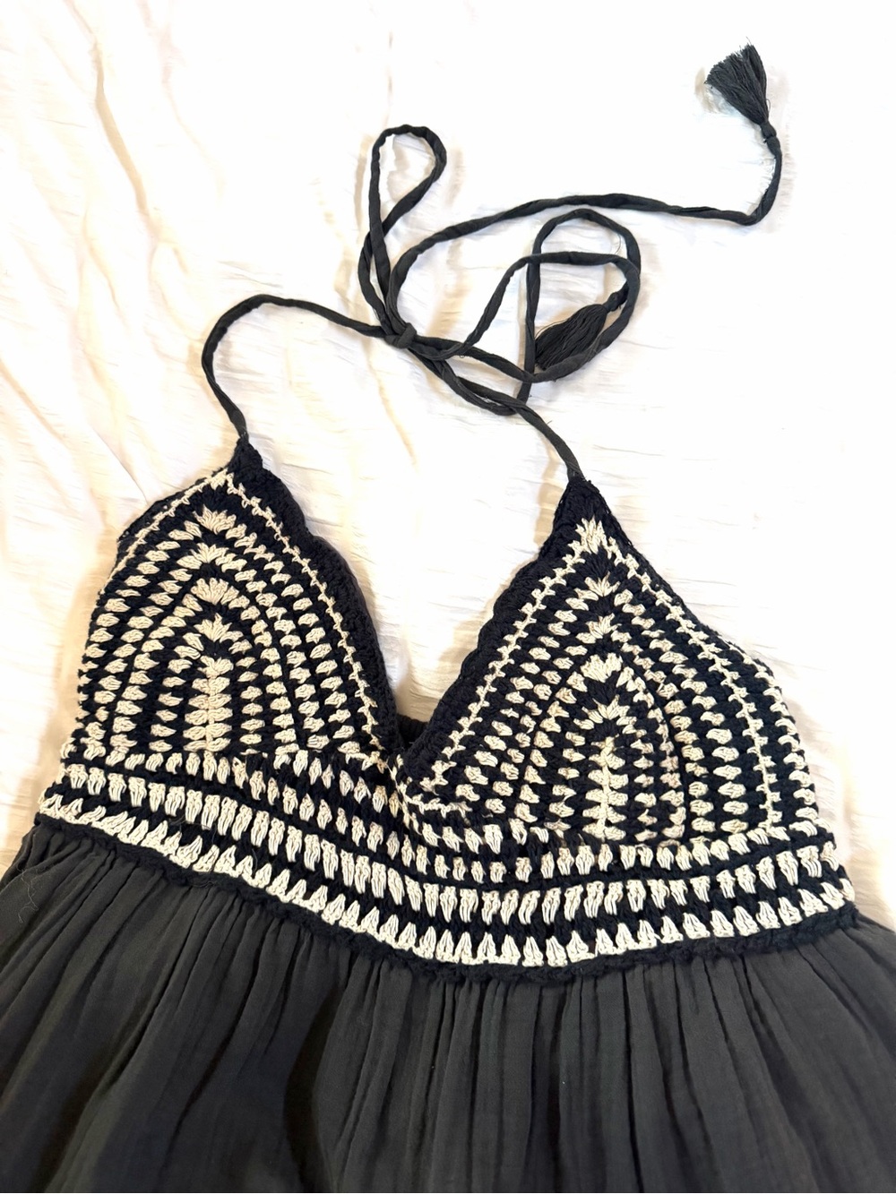 Lucky Brand Black & Cream Crochet Halter Camisole